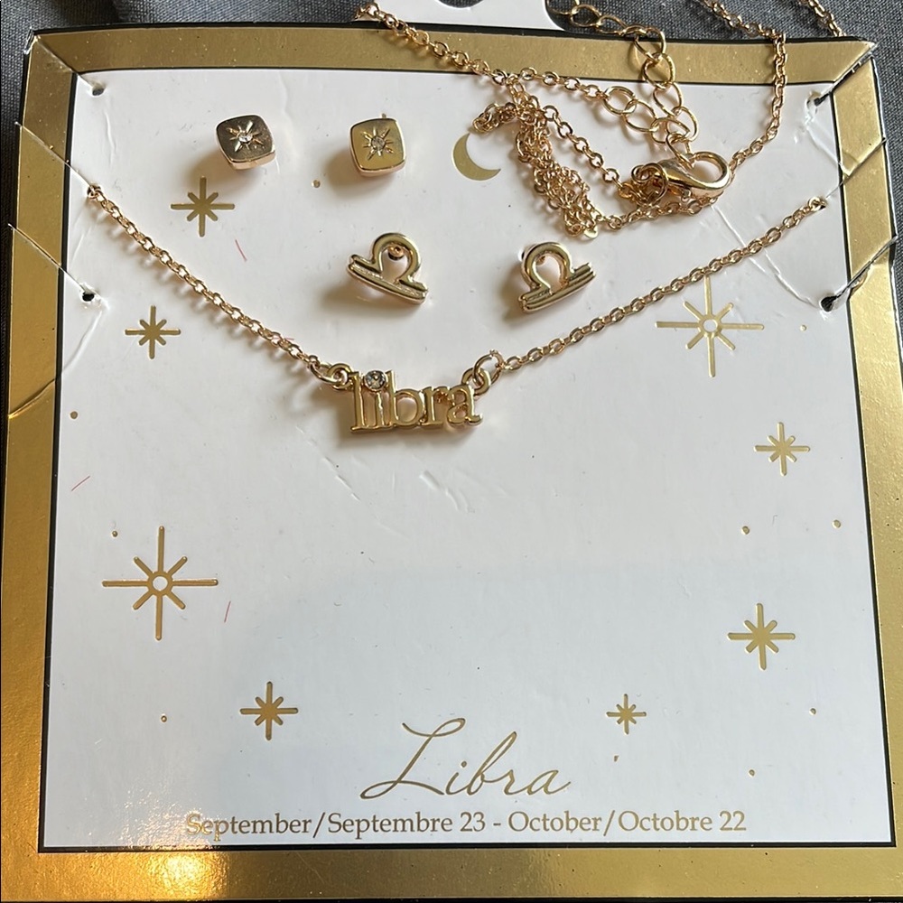 Gold Libra Zodiac Jewelry Set
